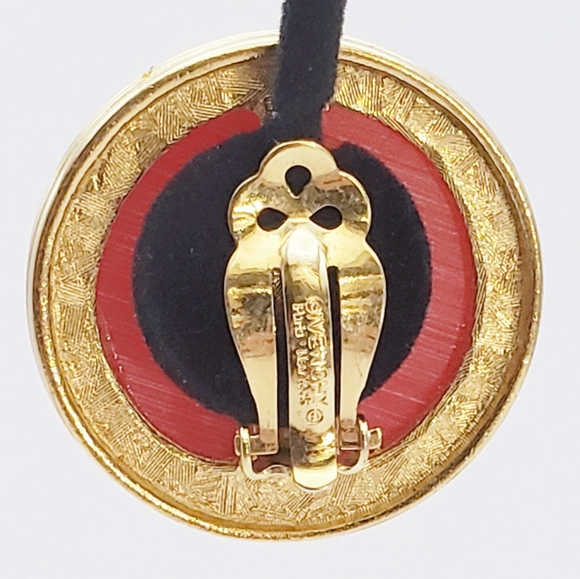 Vintage Red Givenchy Lucite Round Discs Clips Gold Tone - Picture 8 of 10